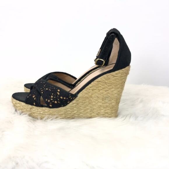 Candie’s 9 M Womens Black Canvas Ankle Strap Espadrille Wedge Sandals - Picture 4 of 8